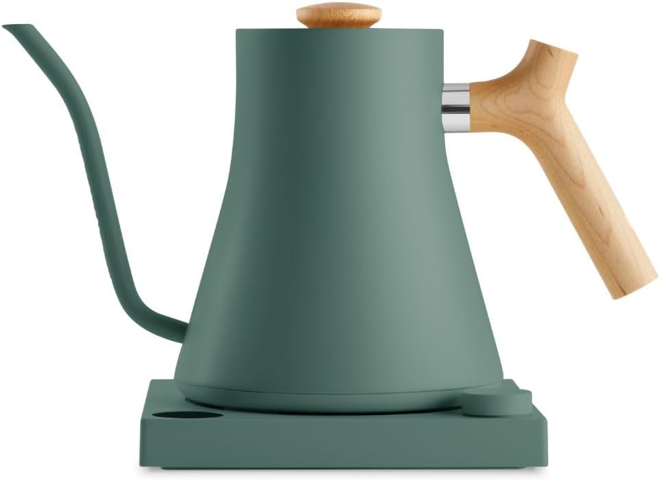 Fellow Stagg Ekg Electric Gooseneck Kettle - Pour-Over Coffee and Tea Pot, Stainless Steel, Quick Heating, Smoke Green With Maple Wood Handle, 0.9 Liter