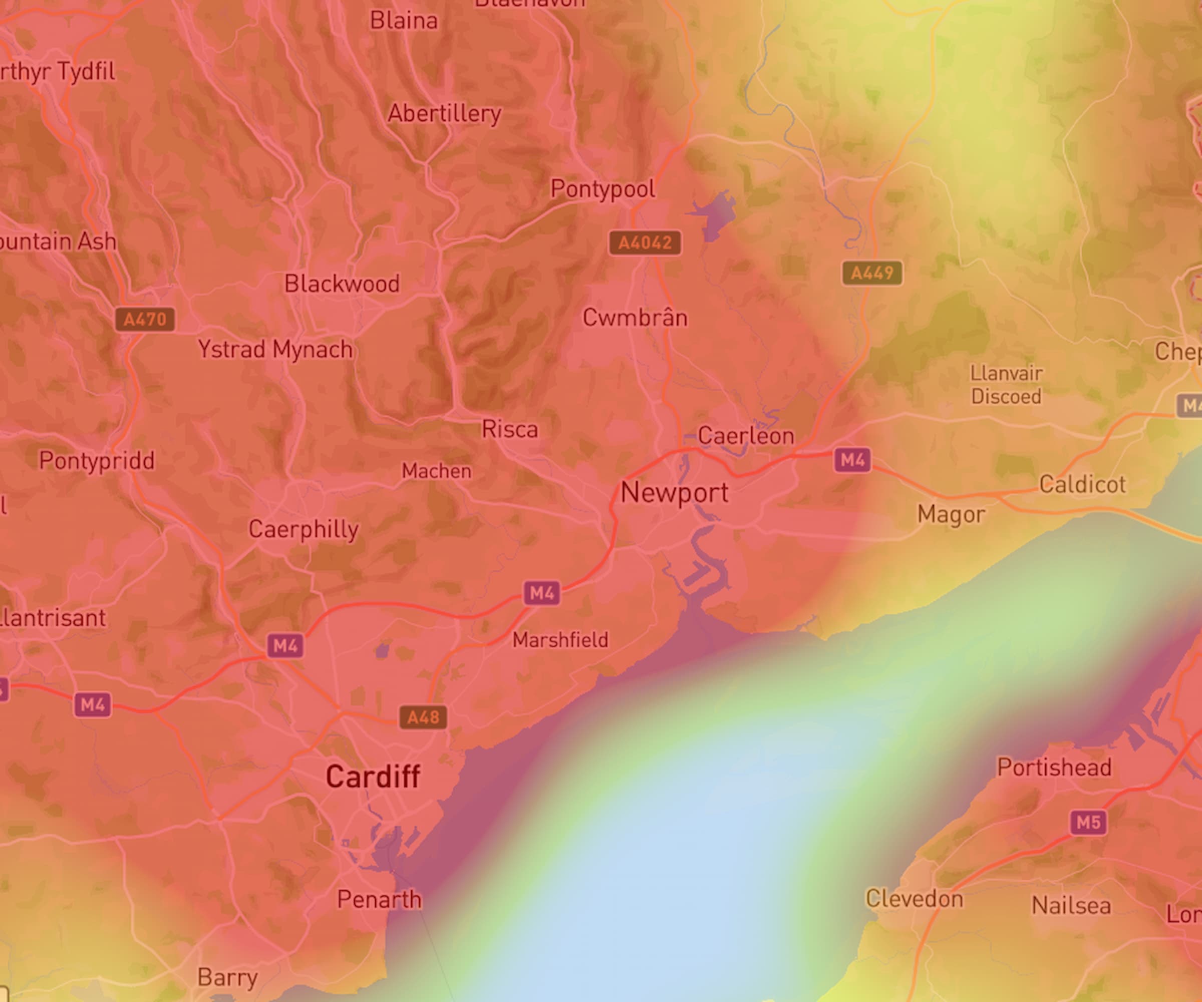 A heatmap showing Japanese Knotweed infestation in Newport on a map