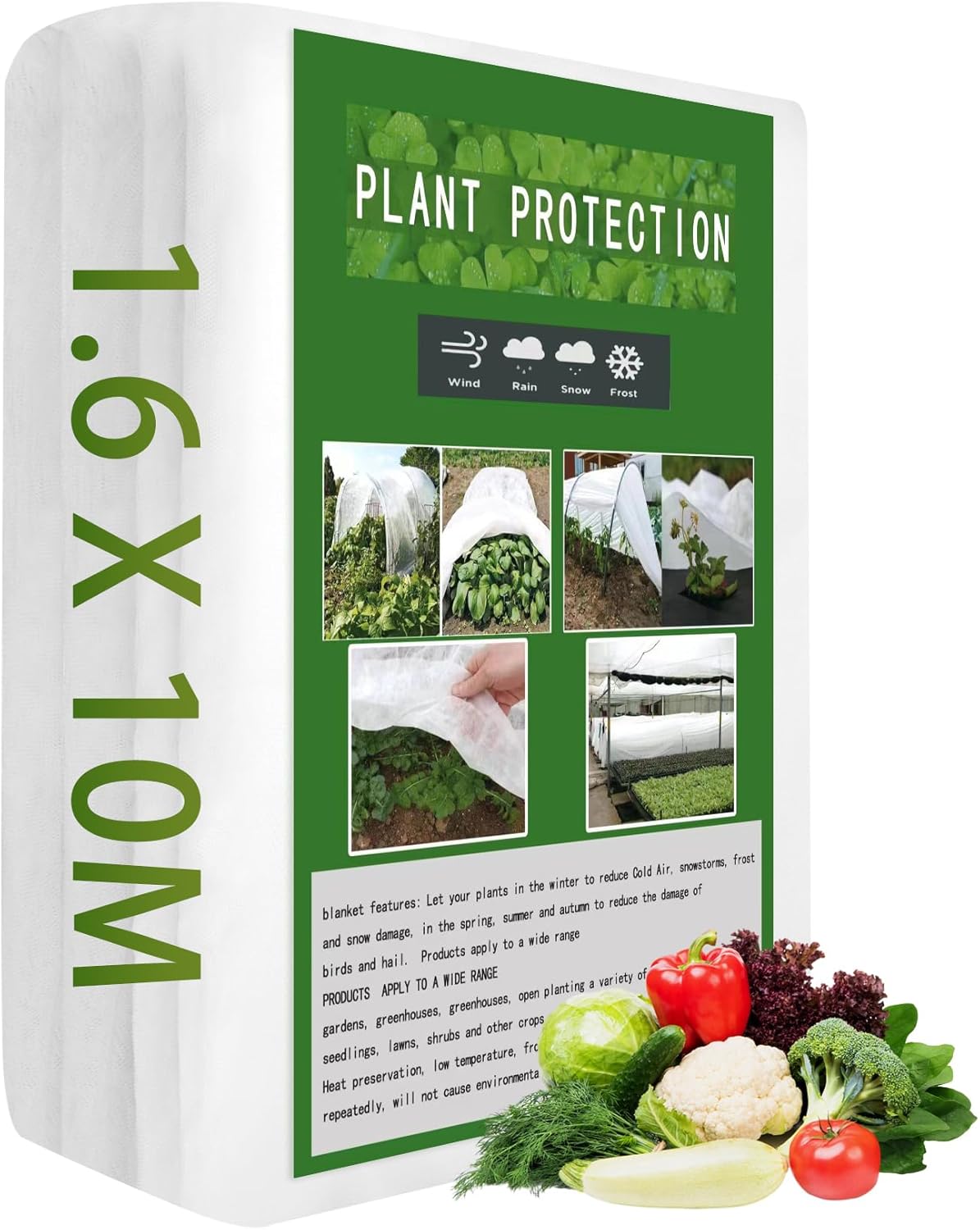 Vegamall 30gsm 1.6 * 10m Horticultural Fleece Garden Fleece Frost Protection for Plants Plant Fleece Frost Protection for Vegetables Fruits Flowers Pest Barrier Netting for Gardening