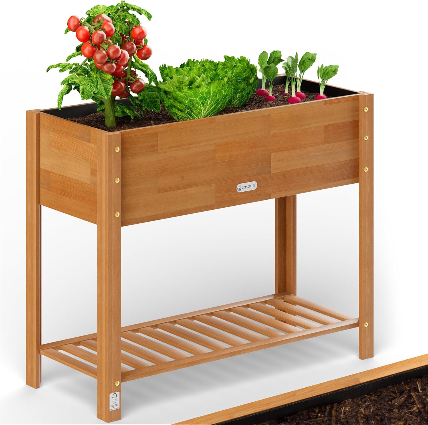 Casaria&reg; Wooden Raised Bed Flower Pot Planter | Garden Trough | 100x40x84cm | Solid Fsc&reg; Certified Acacia Wood | 2-Levels | Weatherproof | 2 Tier Shelf | Natural Brown