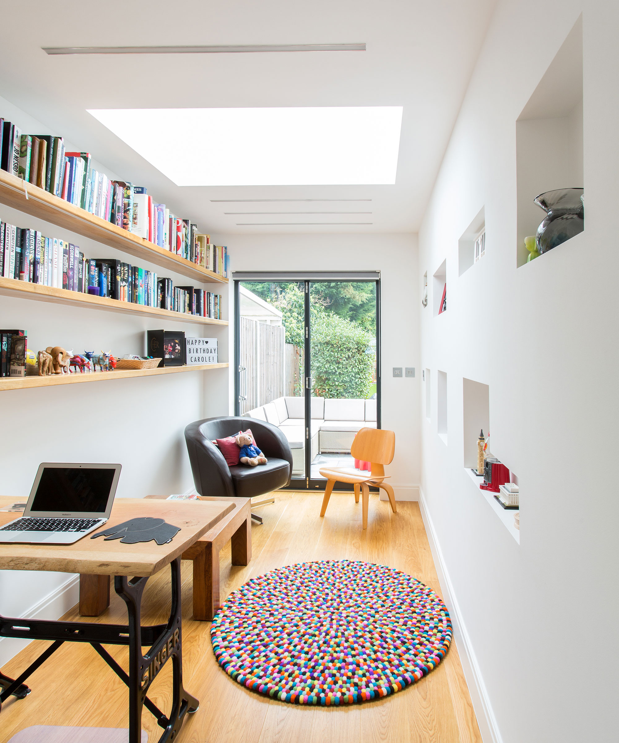 garage conversion home office with bi fold doors