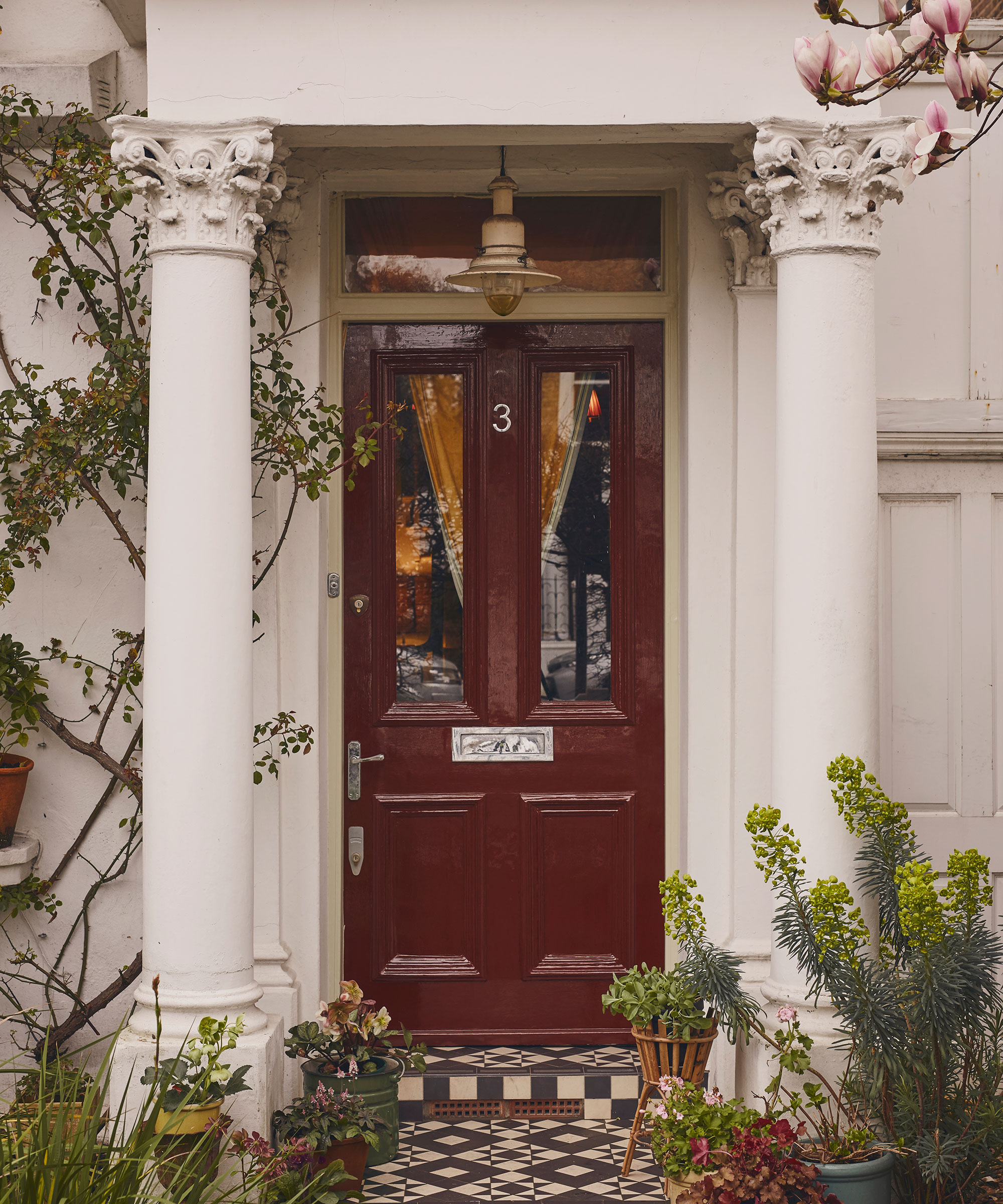 burgundy gloss front door with two glass panes