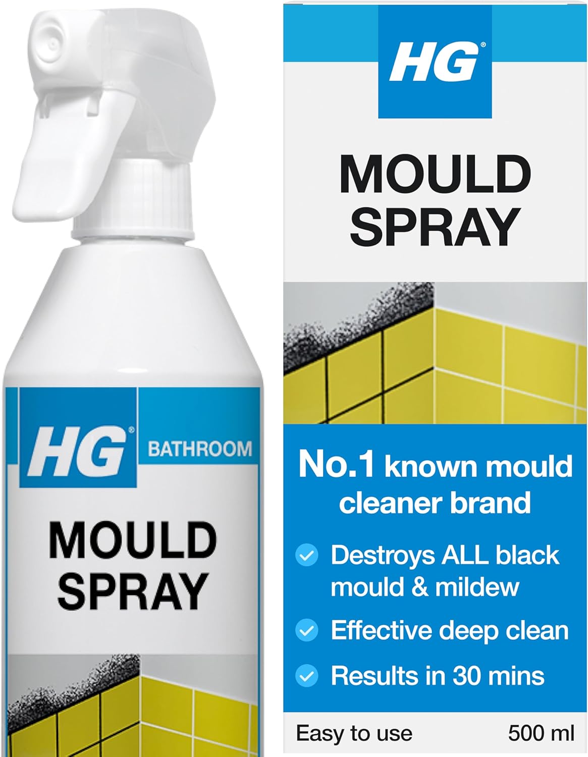 Hg Mould Spray - Effective Black Mould &amp; Mildew Cleaner, Removes Stains &ndash; 500ml