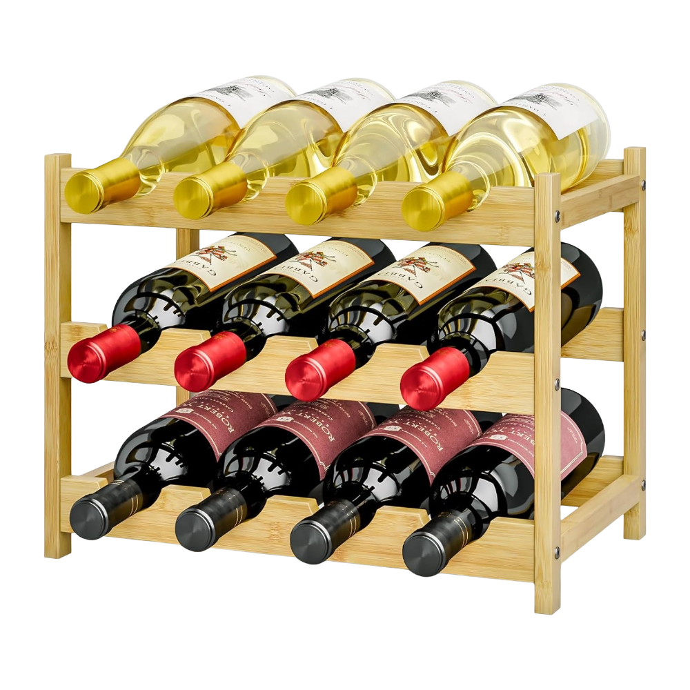 Bottles of wine on Dripex Bamboo Wine Rack