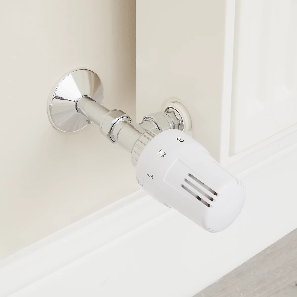 Flomasta Polished Angled Radiator valve &amp; lockshield